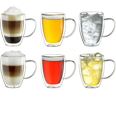 Copo térmico Creano (6 peças), com alça, vidro borossilicato, 400 ml, branco Copo térmico Creano (6 peças), com alça, vidro borossilicato, 400 ml, branco