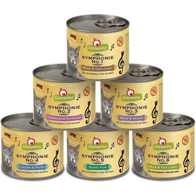 Symfonia GranataPet 6 x 200 g - Mieszanka: Kurczak, Dziczyzna, Cielęcina, Wołowina, Łosoś, Krewetki Symfonia GranataPet 6 x 200 g - Mieszanka: Kurczak, Dziczyzna, Cielęcina, Wołowina, Łosoś, Krewetki