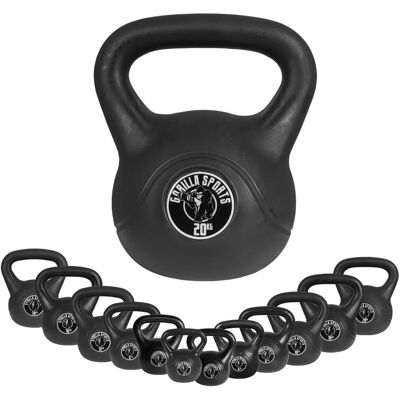 Kettlebell Noir Gorilla Sports - 2-20kg - Entraînement Complet - Publicité Kettlebell Noir Gorilla Sports - 2-20kg - Entraînement Complet - Publicité