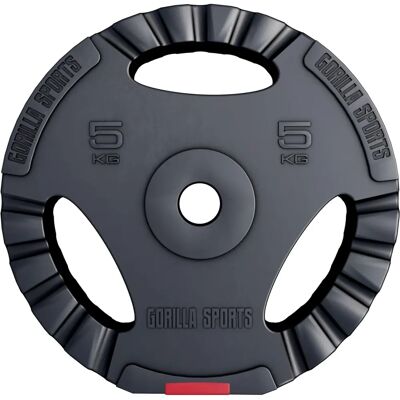 Disques de Poids Gorilla Sports - Trigrip 30mm Noir et Rouge - Publicité Disques de Poids Gorilla Sports - Trigrip 30mm Noir et Rouge - Publicité