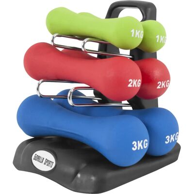 Gorilla Sports 12kg ergonomiskt hantelsätt - Blå Gorilla Sports 12kg ergonomiskt hantelsätt - Blå