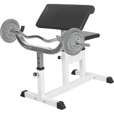 Justerbar Gorilla Sports hemmabänk - 120cm curlstång & vikter Justerbar Gorilla Sports hemmabänk - 120cm curlstång & vikter