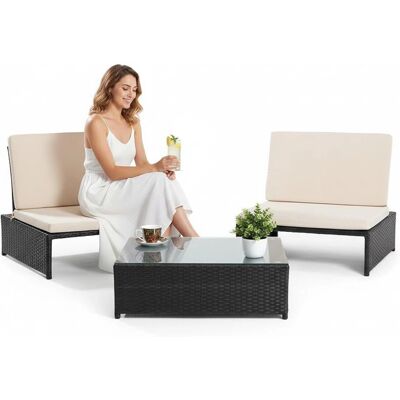 MELKO - Vielseitiges Gartenmöbel-Set - Poly rattan - zwei Sessel und Tisch - Garden furniture set MELKO - Vielseitiges Gartenmöbel-Set - Poly rattan - zwei Sessel und Tisch - Garden furniture set