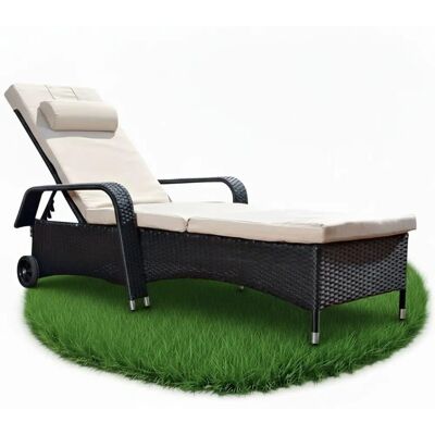 MELKO - Lettino da sole nero - Polyrattan résistant aux intempéries - Tête-rembourrée - Chaise longue de jardin - Publicité MELKO - Lettino da sole nero - Polyrattan résistant aux intempéries - Tête-rembourrée - Chaise longue de jardin - Publicité