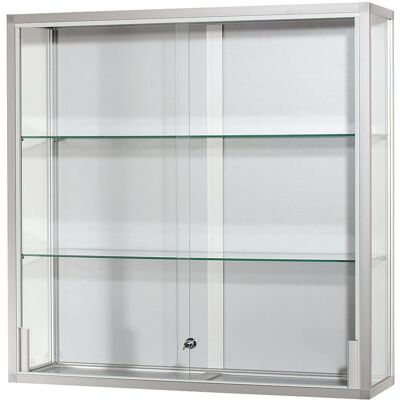Vitrina de pared Kaiserkraft - Altura 1000mm, 2 puertas correderas, marco plateado Vitrina de pared Kaiserkraft - Altura 1000mm, 2 puertas correderas, marco plateado