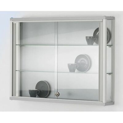 Vitrine murale Kaiserkraft - Éloxal argent, 2 étagères, portes coulissantes Vitrine murale Kaiserkraft - Éloxal argent, 2 étagères, portes coulissantes