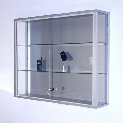 Kaiserkraft LINK Wandvitrine - 2 Glasregale, Schiebetüren, Silberrahmen Kaiserkraft LINK Wandvitrine - 2 Glasregale, Schiebetüren, Silberrahmen