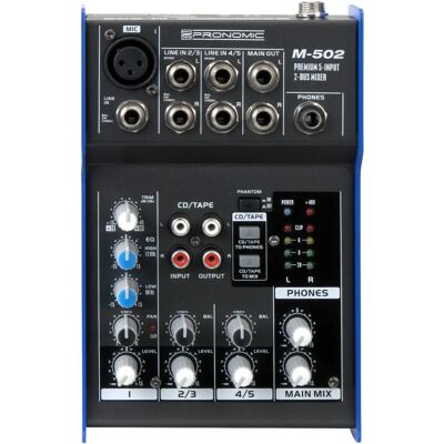 Pronomic M-502 Mixeur - 5 canaux, entrée XLR/jack, stéréo, égaliseur 2 bandes Pronomic M-502 Mixeur - 5 canaux, entrée XLR/jack, stéréo, égaliseur 2 bandes