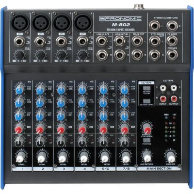 Pronomic M-802 Mixer - Professionele 8-kanaals mixer met EQ & FX Pronomic M-802 Mixer - Professionele 8-kanaals mixer met EQ & FX