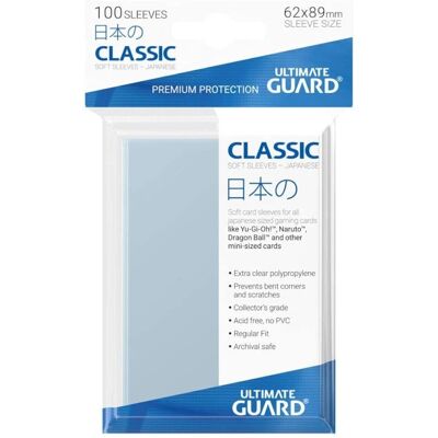 Protège-cartes taille japonaise Ultimate Guard - 100 sleeves transparents - Publicité Protège-cartes taille japonaise Ultimate Guard - 100 sleeves transparents - Publicité