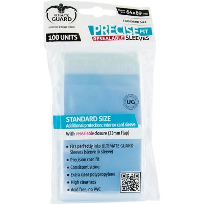 Fundas Precise-Fit de Ultimate Guard con cierre reutilizable tamaño estándar transparente - 100 unidades Fundas Precise-Fit de Ultimate Guard con cierre reutilizable tamaño estándar transparente - 100 unidades