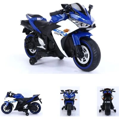 ES-Toys Moto électrique pour enfants - Bleu - Roues d'entraînement, Fonction musique, Phare LED - Publicité ES-Toys Moto électrique pour enfants - Bleu - Roues d'entraînement, Fonction musique, Phare LED - Publicité