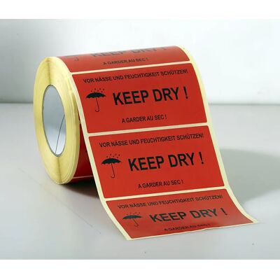 Etichette di segnalazione Kaiserkraft - 3 rotoli, 'Keep dry!', Rosso & Bianco Etichette di segnalazione Kaiserkraft - 3 rotoli, 'Keep dry!', Rosso & Bianco