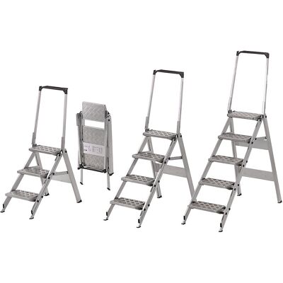 Escalera plegable de aluminio Kaiserkraft con barra de seguridad - Escalera de mano Escalera plegable de aluminio Kaiserkraft con barra de seguridad - Escalera de mano
