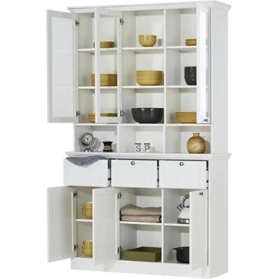 LANDWOOD Weiß Hochschrank - Buffet mit 3 Glastüren & 3 Schubladen - Möbel Kraft LANDWOOD Weiß Hochschrank - Buffet mit 3 Glastüren & 3 Schubladen - Möbel Kraft