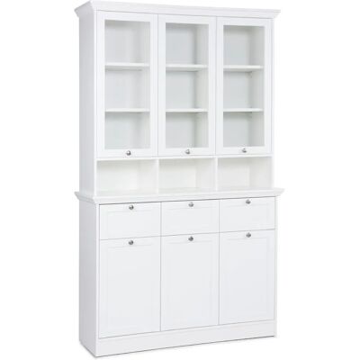 LANDWOOD Weiß Hochschrank - Buffet mit 3 Glastüren & 3 Schubladen - Möbel Kraft LANDWOOD Weiß Hochschrank - Buffet mit 3 Glastüren & 3 Schubladen - Möbel Kraft