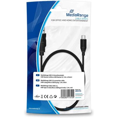 MediaRange 1,2 m Micro-USB-Kabel - Schwarz - USB 2.0 - Smartphone-Ladekabel & Daten MediaRange 1,2 m Micro-USB-Kabel - Schwarz - USB 2.0 - Smartphone-Ladekabel & Daten