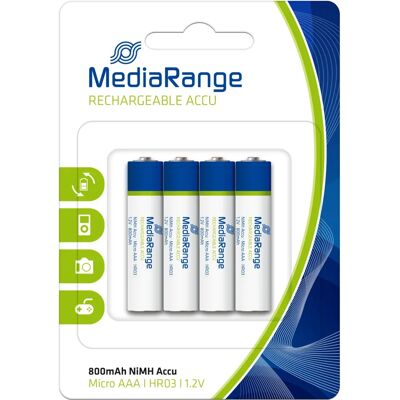 Pile rechargeable NiMH MediaRange MRBAT120 - 4 pièces pour appareil photo numérique - Publicité Pile rechargeable NiMH MediaRange MRBAT120 - 4 pièces pour appareil photo numérique - Publicité