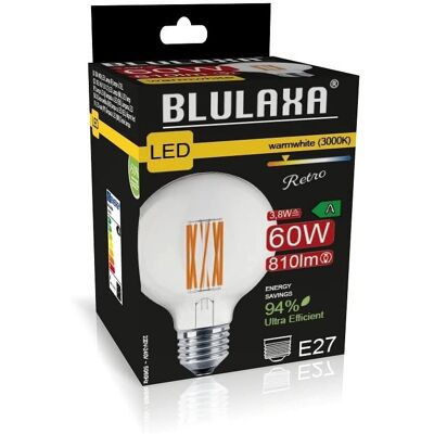 BLULAXA 3,8W LED Globo Clase A E27 810lm Blanco Cálido - Bombilla LED BLULAXA 3,8W LED Globo Clase A E27 810lm Blanco Cálido - Bombilla LED