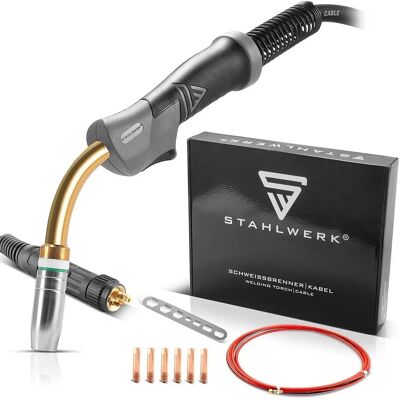 STAHLWERK - Antorcha de soldadura AK25/MB25 - 3m refrigerada por gas, núcleo de carbono/acero - Aluminio STAHLWERK - Antorcha de soldadura AK25/MB25 - 3m refrigerada por gas, núcleo de carbono/acero - Aluminio
