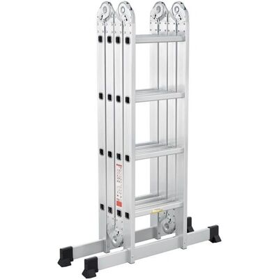 Wielofunkcyjna drabina aluminiowa Juskys 3x4 stopnie - 3,6 m składana - Jak nowa srebrna 360 cm Wielofunkcyjna drabina aluminiowa Juskys 3x4 stopnie - 3,6 m składana - Jak nowa srebrna 360 cm