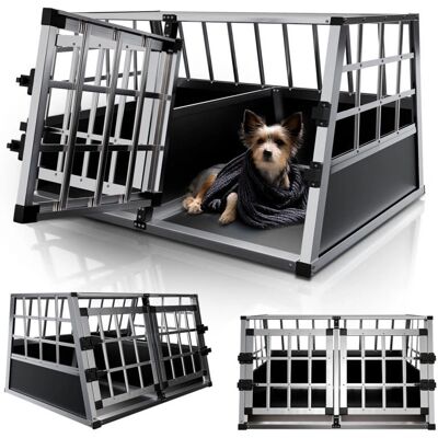 Juskys Boîte de transport pour chiens en aluminium L-X - 65x91x69cm - Voyage, Gris/Noir - Publicité Juskys Boîte de transport pour chiens en aluminium L-X - 65x91x69cm - Voyage, Gris/Noir - Publicité