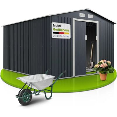 Juskys Abri de jardin en métal XXL - 15m³ Anthracite - Publicité Juskys Abri de jardin en métal XXL - 15m³ Anthracite - Publicité