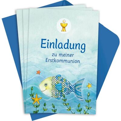Der Wunschfisch Einladungskarten zur Erstkommunion - Glitzerfolie - Klappkarten Der Wunschfisch Einladungskarten zur Erstkommunion - Glitzerfolie - Klappkarten