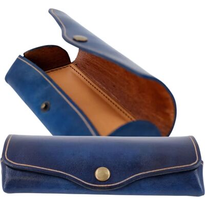Mika Leder Brillenetui - groß, 16 cm, blau - Brillenetui Mika Leder Brillenetui - groß, 16 cm, blau - Brillenetui