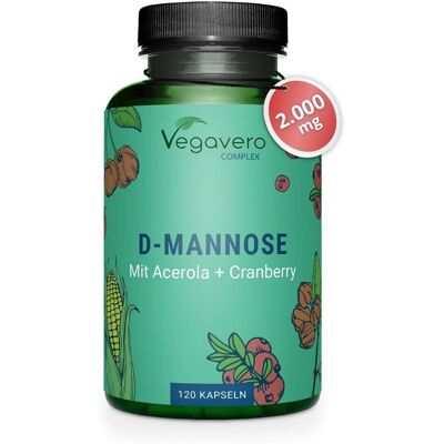 Vegavero D-mannose - Complesso D-manoza 120 Capsule - Supporto delle vie urinarie Vegavero D-mannose - Complesso D-manoza 120 Capsule - Supporto delle vie urinarie