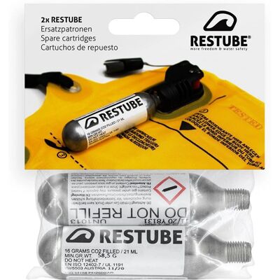 Cartouche de CO2 Restube 16g - Étanche, Pack de 2 - Publicité Cartouche de CO2 Restube 16g - Étanche, Pack de 2 - Publicité