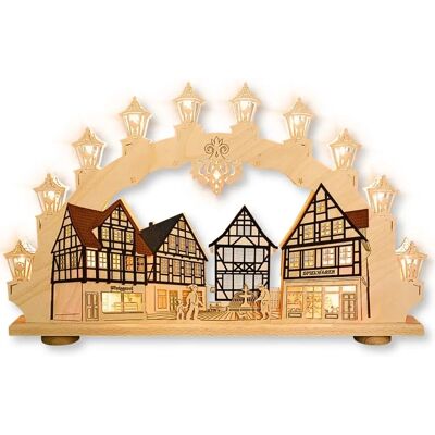 WEIGLA Beiges Holzhaus Erzgebirge Schwibbogen - Weihnachtsdeko WEIGLA Beiges Holzhaus Erzgebirge Schwibbogen - Weihnachtsdeko