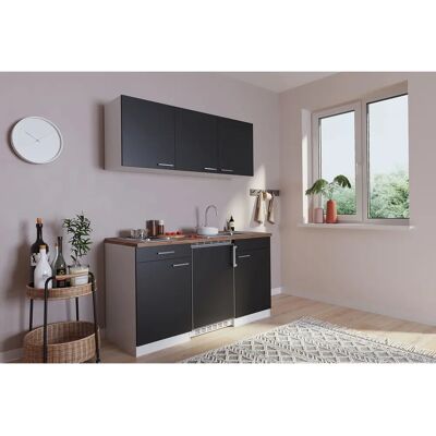 Respekta Küchenzeile - 150 cm, Schwarz & Weiß, Modern Respekta Küchenzeile - 150 cm, Schwarz & Weiß, Modern