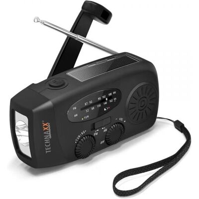 Technaxx TX-238 Radio durgence AM, FM radio durgence manivelle, panneau solaire, lampe de poche, rechargeable noir Technaxx TX-238 Radio durgence AM, FM radio durgence manivelle, panneau solaire, lampe de poche, rechargeable noir