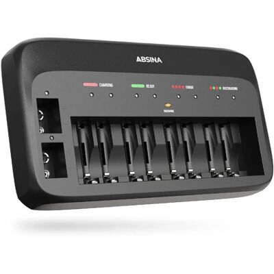 Carregador Rápido Absina X10 - Carregamento inteligente NiMH, NiCd, 9V, AA, AAA Carregador Rápido Absina X10 - Carregamento inteligente NiMH, NiCd, 9V, AA, AAA