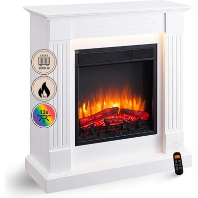 Crownflame elektrische Kamin - Ladina 3D Flamme, 2000W, LED Fernbedienung, Timer, Weiß Crownflame elektrische Kamin - Ladina 3D Flamme, 2000W, LED Fernbedienung, Timer, Weiß