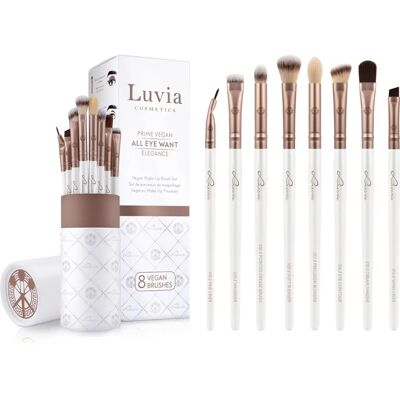 Luvia Cosmetics Prime Vegan All Eye Want - Set de pensule de machiaj vegane - Alb Perlat / Maro Cafe Metalic Luvia Cosmetics Prime Vegan All Eye Want - Set de pensule de machiaj vegane - Alb Perlat / Maro Cafe Metalic