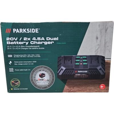 Parkside PDSLG 20 A1 Batterijlader - Dubbelle Snellader met 3-niveaus Batterijstatusindicator Parkside PDSLG 20 A1 Batterijlader - Dubbelle Snellader met 3-niveaus Batterijstatusindicator