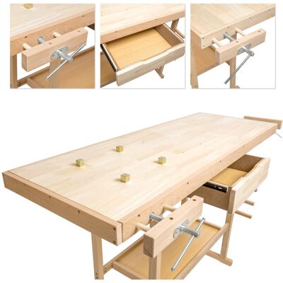 Tectake Holz Werkbank mit 2 Schraubstöcken - Braun Tectake Holz Werkbank mit 2 Schraubstöcken - Braun