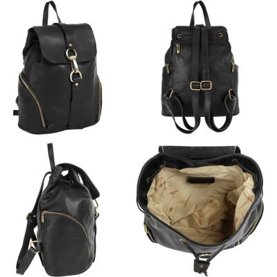 Cityrucksack FORTY - 33x28x17cm, schwarz, echtes Leder, Italien Cityrucksack FORTY - 33x28x17cm, schwarz, echtes Leder, Italien