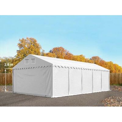 Skladovací stan TOOLPORT 6x10m - Bílý, Voděodolný PVC, Protipožární Skladovací stan TOOLPORT 6x10m - Bílý, Voděodolný PVC, Protipožární