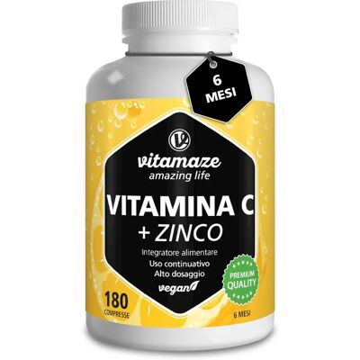 Vitamaze Vitamin C 1000 mg Hochdosiert + Zink Veganes Supplement - Vitamine und Nahrungsergänzung Vitamaze Vitamin C 1000 mg Hochdosiert + Zink Veganes Supplement - Vitamine und Nahrungsergänzung