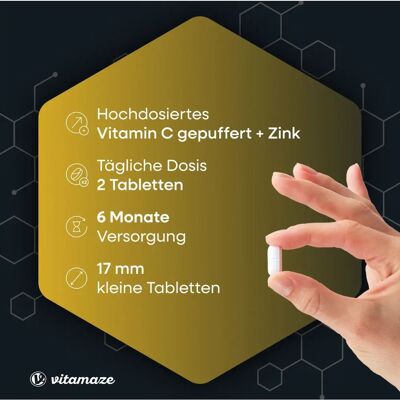 Vitamaze - VITAMIN C GEPUFFERT 1000 MG - Zink - 360 Tabletten Vitamaze - VITAMIN C GEPUFFERT 1000 MG - Zink - 360 Tabletten