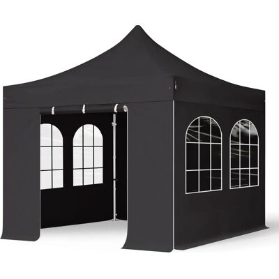 TOOLPORT 3x3m PES 800 Pop Up Gazebo PROFESSIONAL Aluminium 40 mm - z bocznymi ścianami z oknami, czarny TOOLPORT 3x3m PES 800 Pop Up Gazebo PROFESSIONAL Aluminium 40 mm - z bocznymi ścianami z oknami, czarny