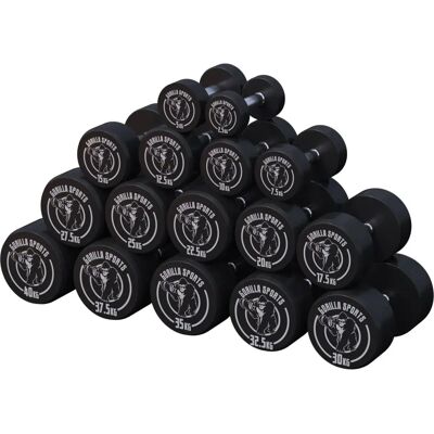 Gorilla Sports hantel - 37,5kg, Svart, Gummibeläggning - Produkttyp Gorilla Sports hantel - 37,5kg, Svart, Gummibeläggning - Produkttyp