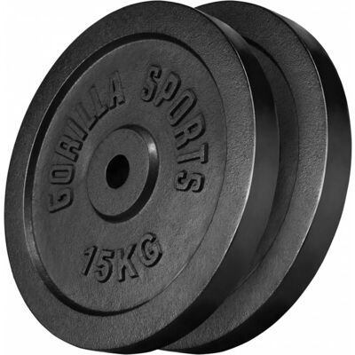 Gorilla Sports Żeliwne talerze - 2x15kg Czarny - Sprzęt treningowy Gorilla Sports Żeliwne talerze - 2x15kg Czarny - Sprzęt treningowy