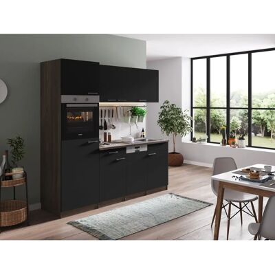 Respekta York Unità Cucina - 205cm, Nero/Eichefarben - unità cucina Respekta York Unità Cucina - 205cm, Nero/Eichefarben - unità cucina