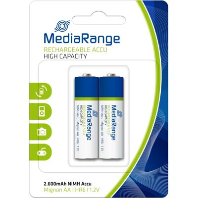 MediaRange MRBAT123 - Batterie rechargeable AA - 2600mAh - Pack de 2 - Publicité MediaRange MRBAT123 - Batterie rechargeable AA - 2600mAh - Pack de 2 - Publicité