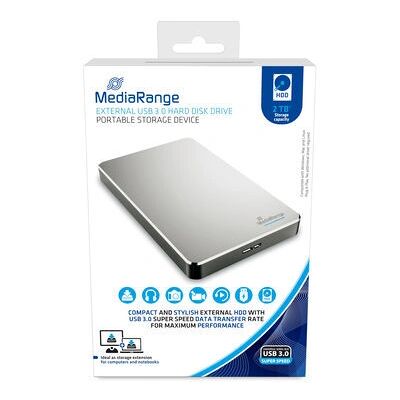 MediaRange MR997 externe Festplatte - 2TB - Silber - 5400 U/min - USB 3.2 MediaRange MR997 externe Festplatte - 2TB - Silber - 5400 U/min - USB 3.2