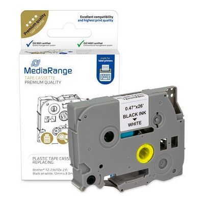 Ruban d'étiquettes d'imprimante MediaRange MRBTZ231 Noir et Blanc Ruban d'étiquettes d'imprimante MediaRange MRBTZ231 Noir et Blanc